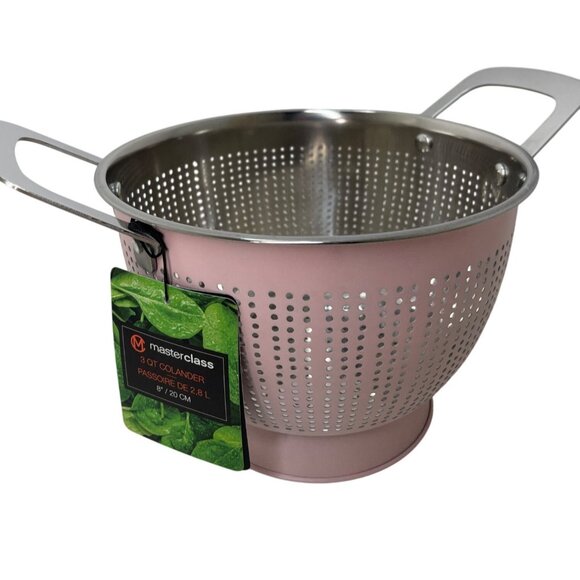 Master Class Stainless Steel 3 Qt Colander With Pink Exterior & Dual Handles New - Picture 1 of 6